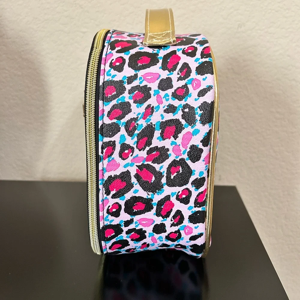 Juicy Couture Pink Leopard Print Cosmetic Case with Gold Trim